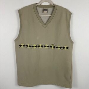 OP Ocean Pacific Mens Vest Tan Argyle V Neck Sweatshirt Pullover Size L EUC‎